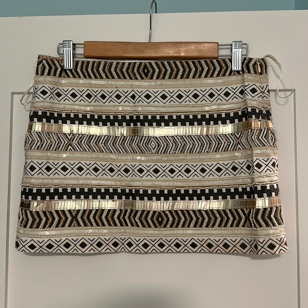 Zara Trafaluc beaded geometric print skirt
